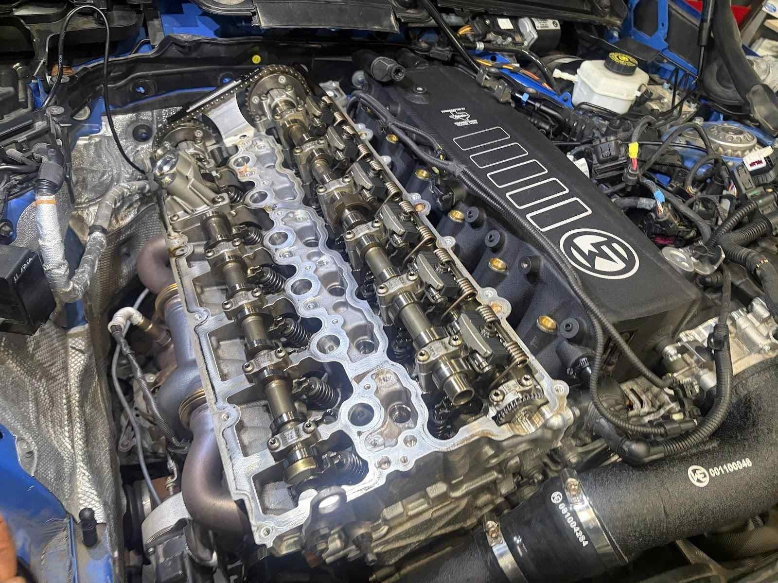 B58 with the head open, valvetrain exposed