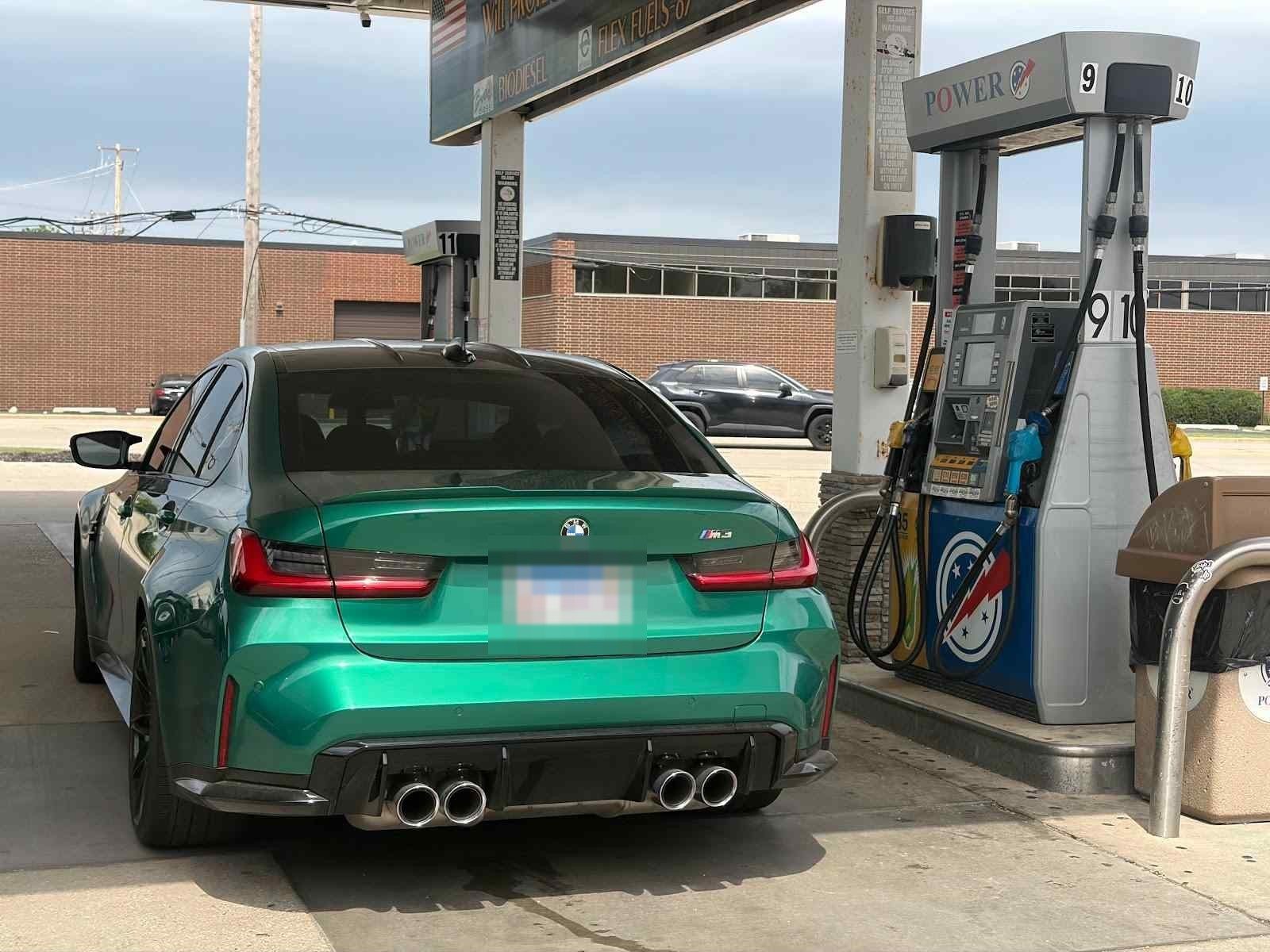 Isle of Man Green G80 M3 at the E85 pump